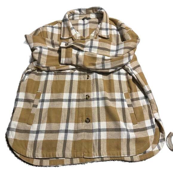 Cozy Brown & Ivory Plaid Button Up Long Sleeve cozy core normcore Shacket-XL - Picture 2 of 6